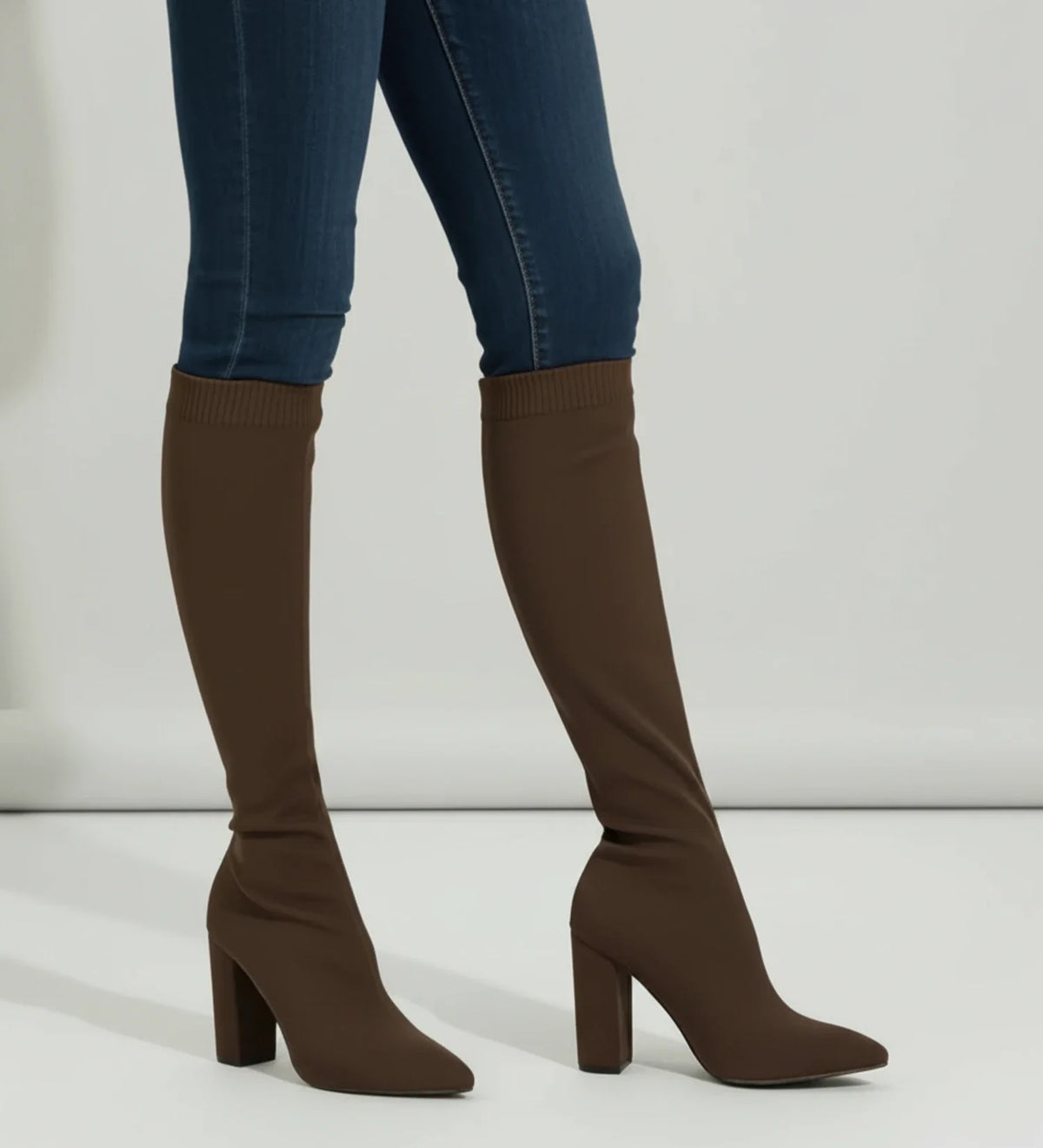 Women's Knit Knee-High Heeled Boots
