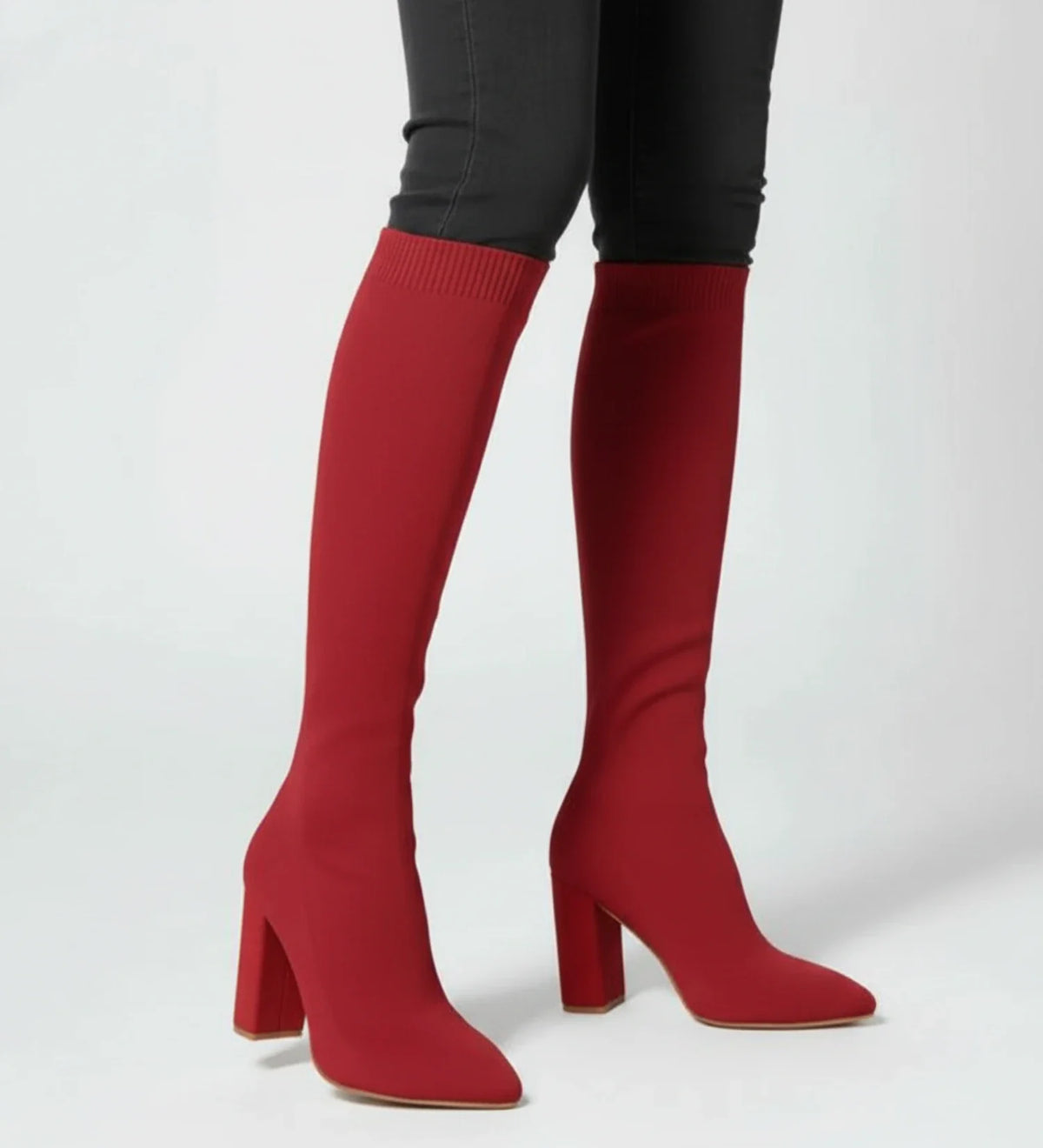 Women's Knit Knee-High Heeled Boots