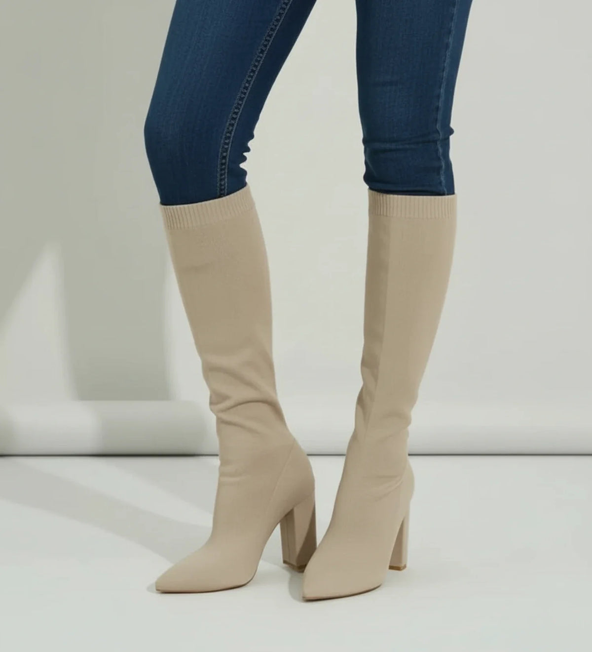 Women's Knit Knee-High Heeled Boots