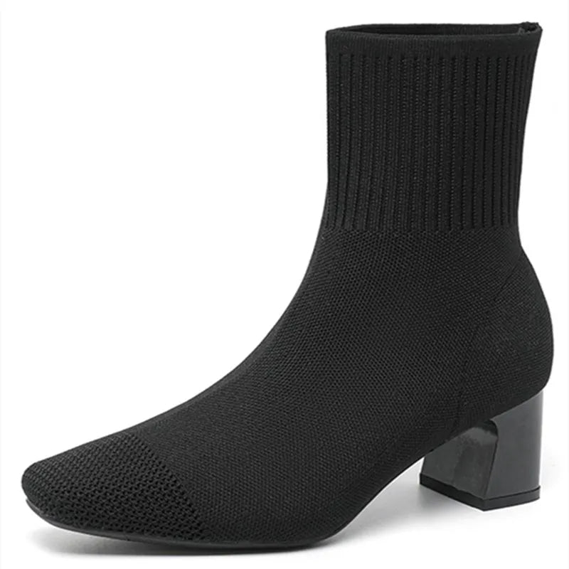 Women's Knit Sock Boots with Heel