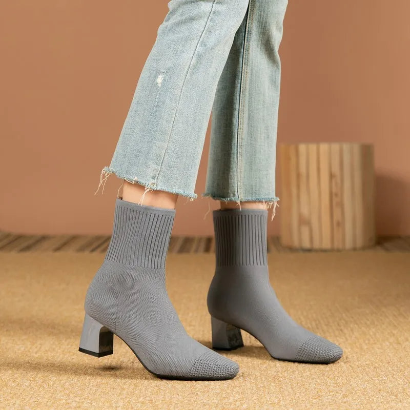 Women's Knit Sock Boots with Heel