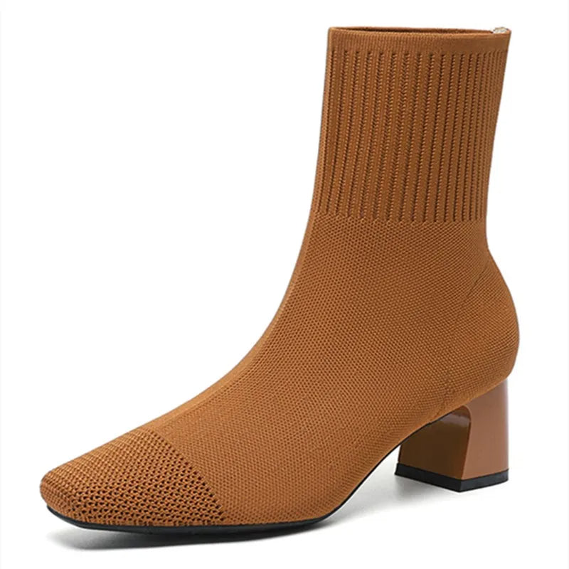 Women's Knit Sock Boots with Heel