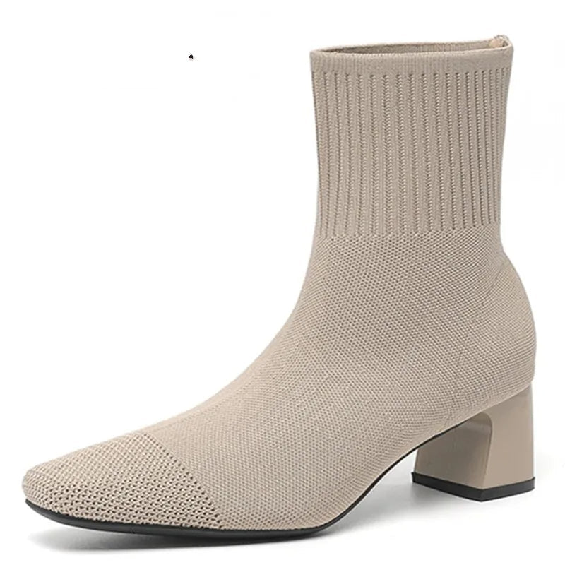 Women's Knit Sock Boots with Heel