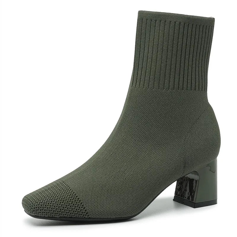 Women's Knit Sock Boots with Heel
