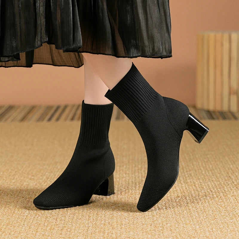 Women's Knit Sock Boots with Heel