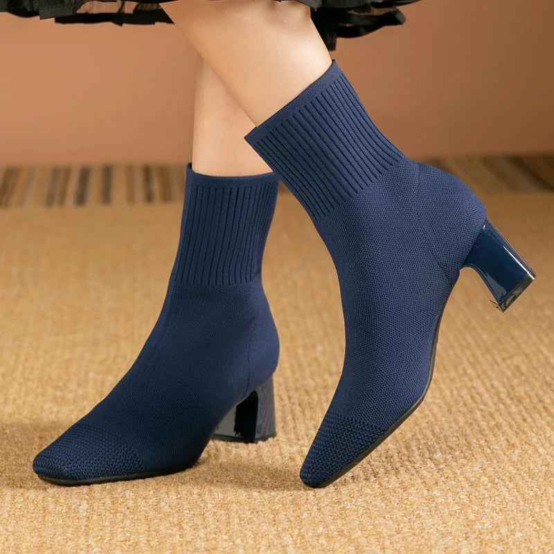 Women's Knit Sock Boots with Heel