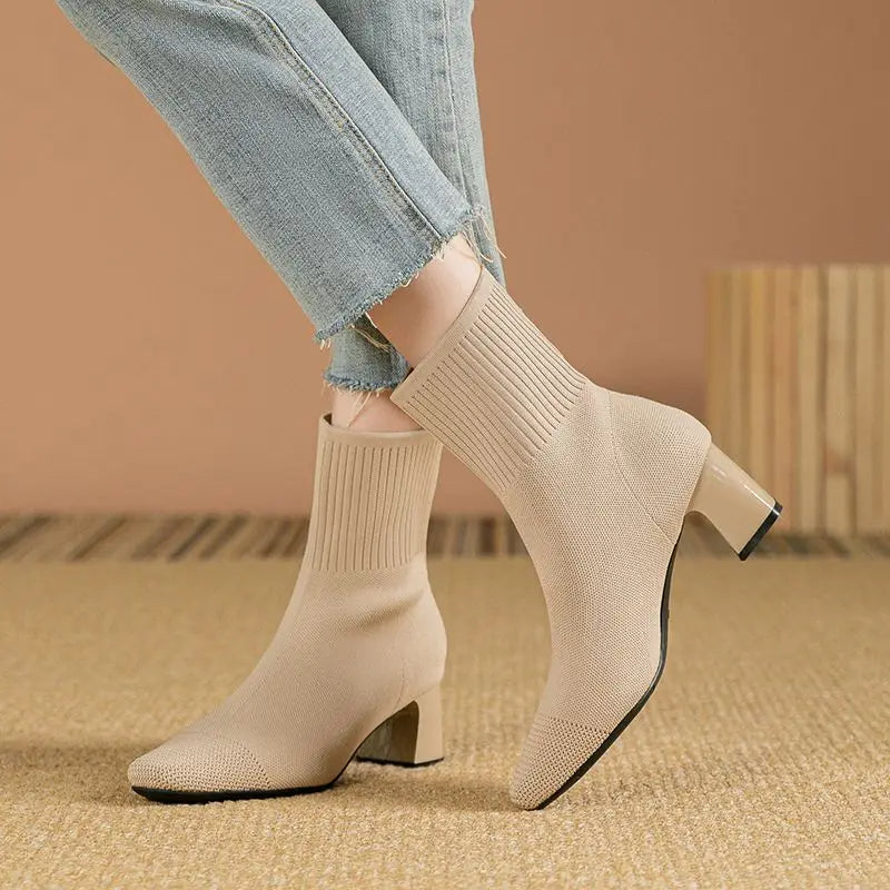 Women's Knit Sock Boots with Heel