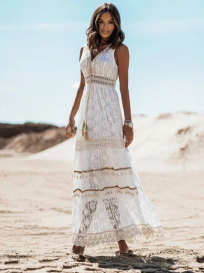 Women's Lace V-Neck Maxi Dress