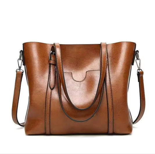 Women's Large Oil-Wax Leather Shoulder Tote Bag