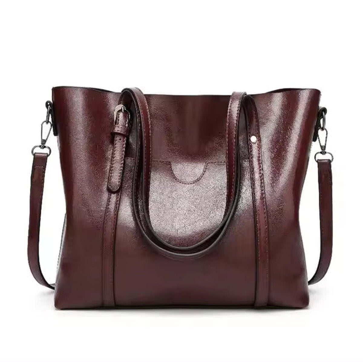 Women's Large Oil-Wax Leather Shoulder Tote Bag