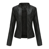 Women's Leather Jacket with Mandarin Collar