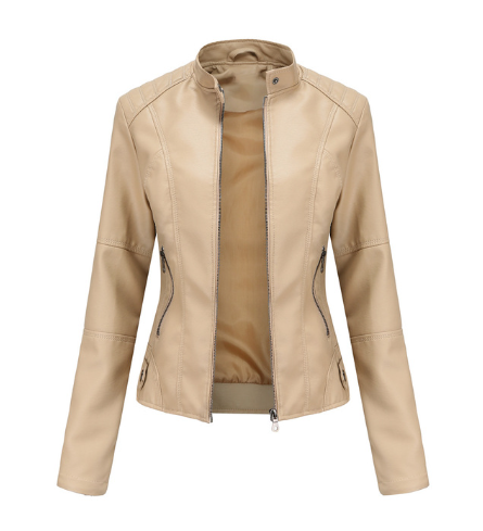Women's Leather Jacket with Mandarin Collar