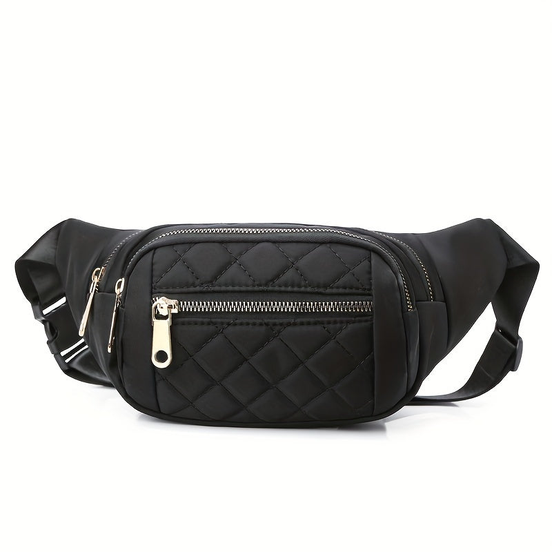 Women's Lightweight Quilted Diamond Pattern Belt Bag with Double Zipper