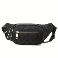 Women's Lightweight Quilted Diamond Pattern Belt Bag with Double Zipper