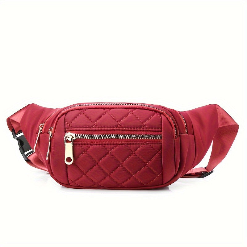 Women's Lightweight Quilted Diamond Pattern Belt Bag with Double Zipper