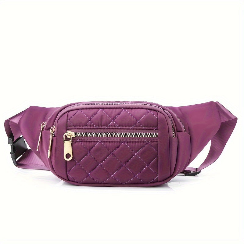 Women's Lightweight Quilted Diamond Pattern Belt Bag with Double Zipper