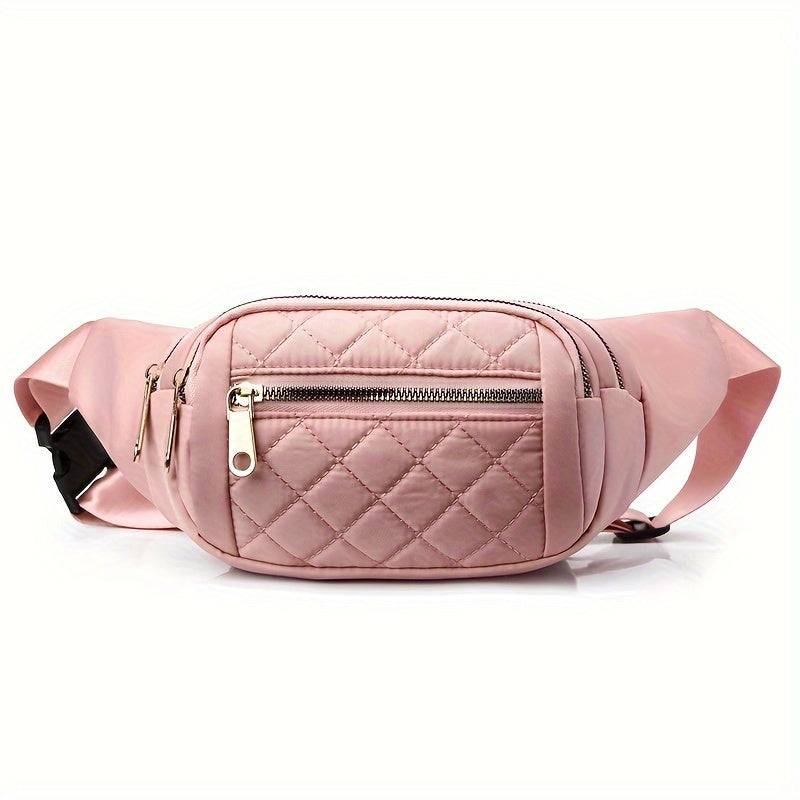 Women's Lightweight Quilted Diamond Pattern Belt Bag with Double Zipper