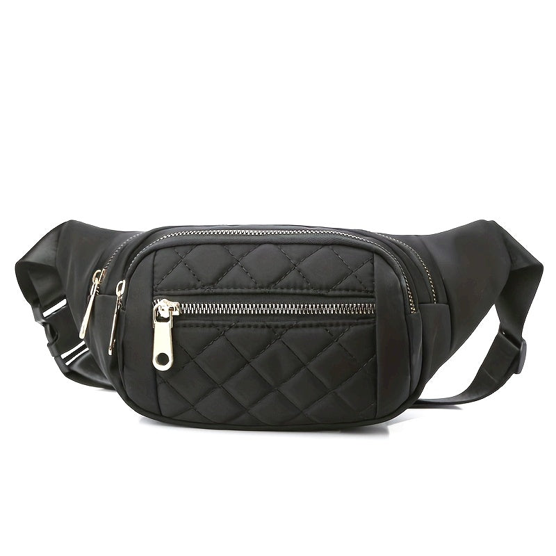 Women's Lightweight Quilted Diamond Pattern Belt Bag with Double Zipper