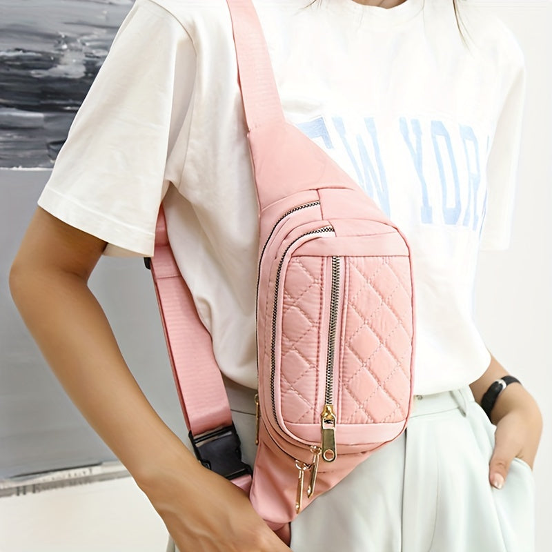 Women's Lightweight Quilted Diamond Pattern Belt Bag with Double Zipper