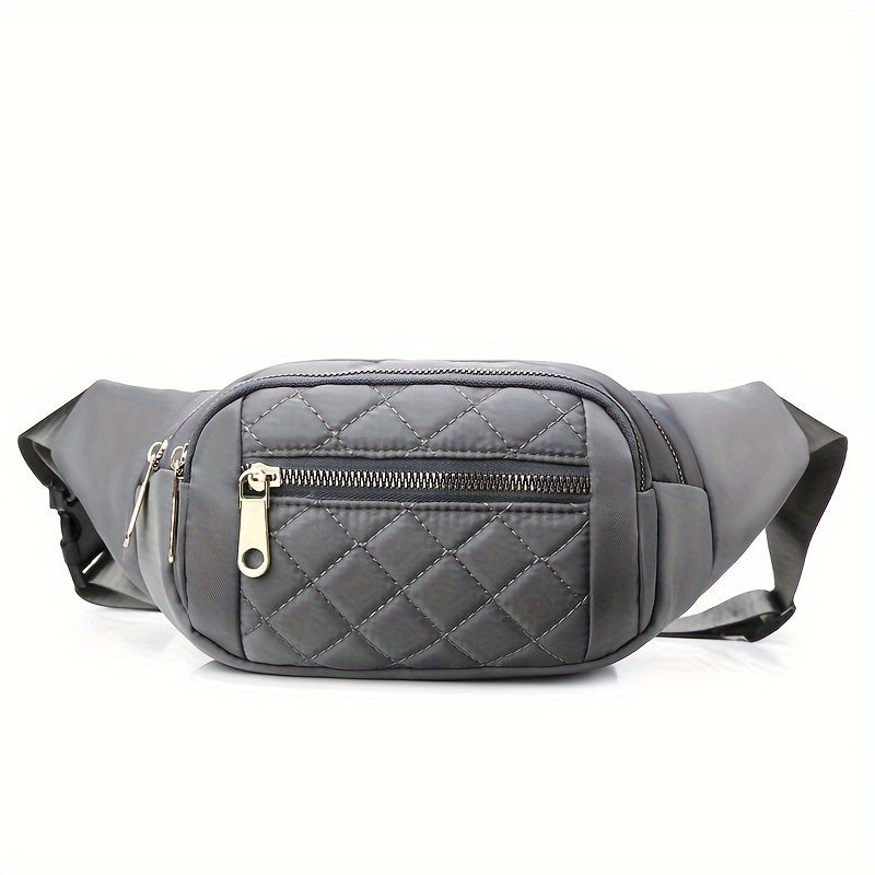 Women's Lightweight Quilted Diamond Pattern Belt Bag with Double Zipper