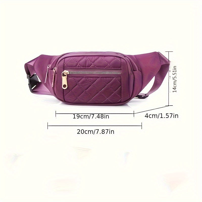 Women's Lightweight Quilted Diamond Pattern Belt Bag with Double Zipper