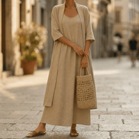 Women's Linen-Cotton Two-Piece Set with Duster Cardigan