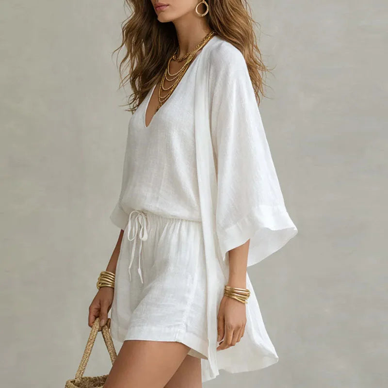 Women's Linen Kimono Loungewear Set