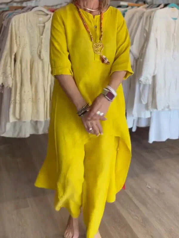 Women's Linen Suit with Asymmetrical Hem
