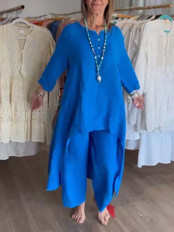 Women's Linen Suit with Asymmetrical Hem