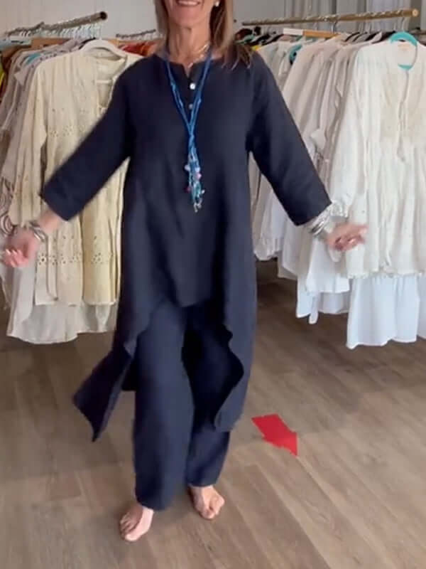 Women's Linen Suit with Asymmetrical Hem
