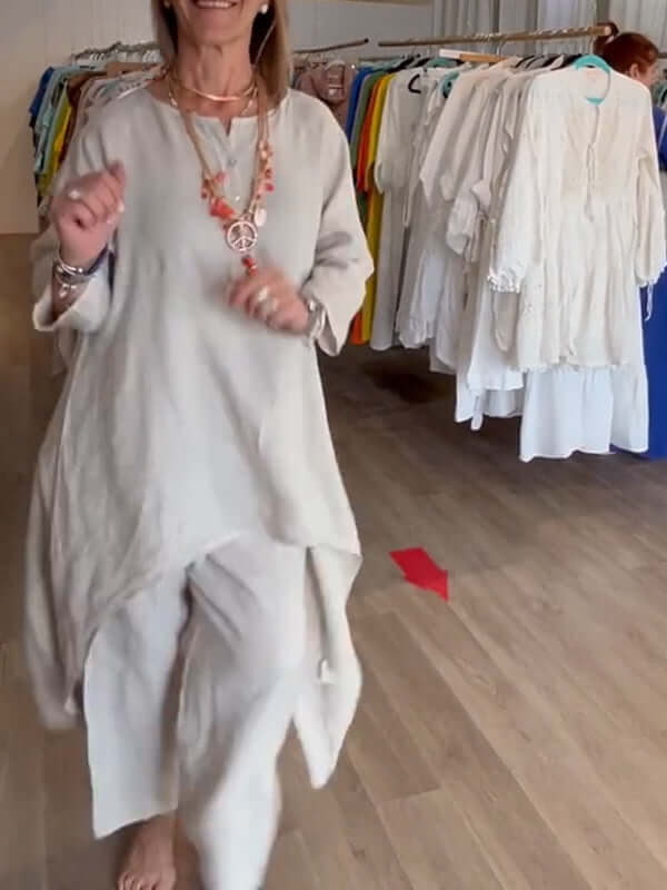 Women's Linen Suit with Asymmetrical Hem