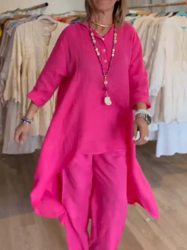 Women's Linen Suit with Asymmetrical Hem
