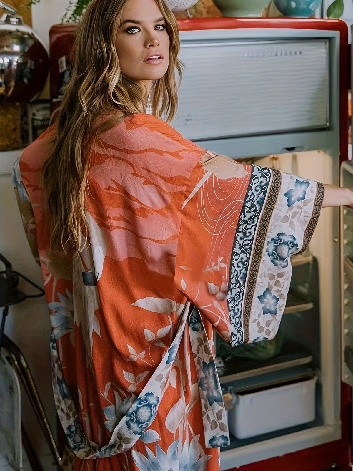 Women's Long Floral Kimono