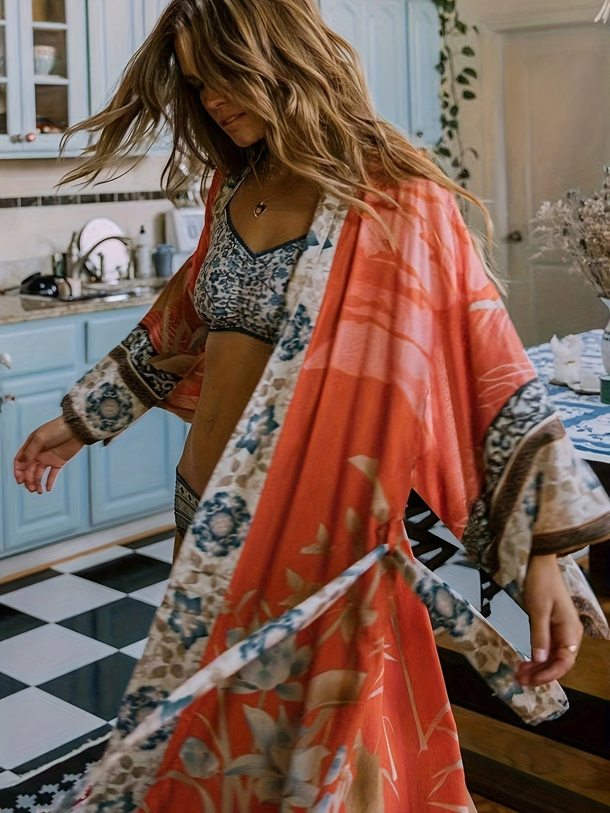 Women's Long Floral Kimono
