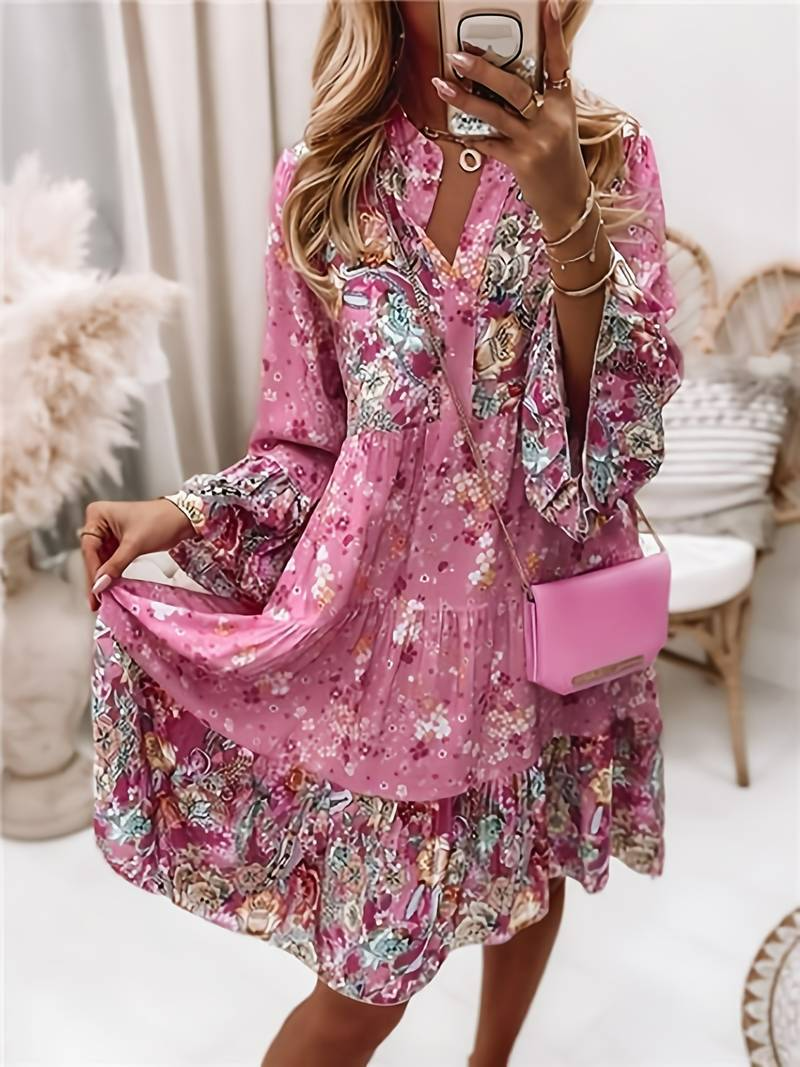 Women's Long Sleeve Tiered Mini Dress
