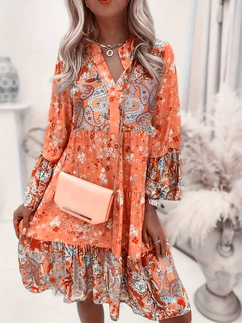 Women's Long Sleeve Tiered Mini Dress