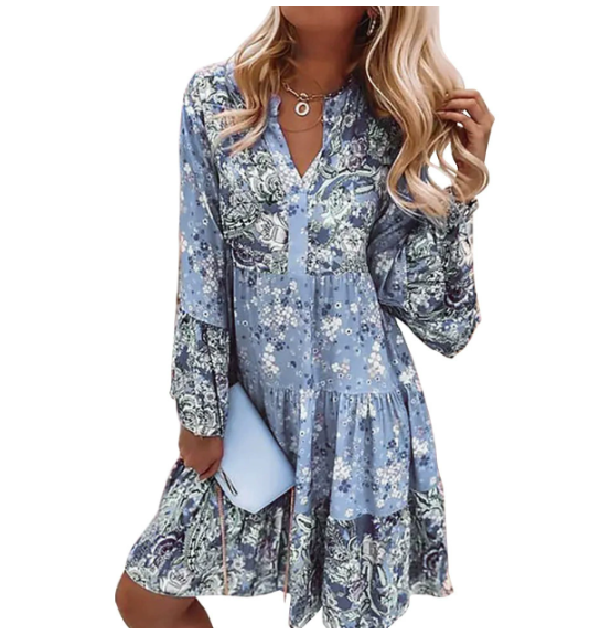 Women's Long Sleeve Tiered Mini Dress