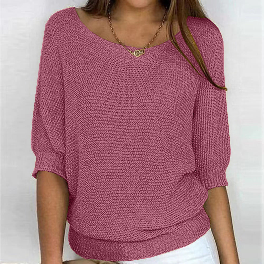 Women's Loose Fit 3/4 Sleeve Knit Sweater