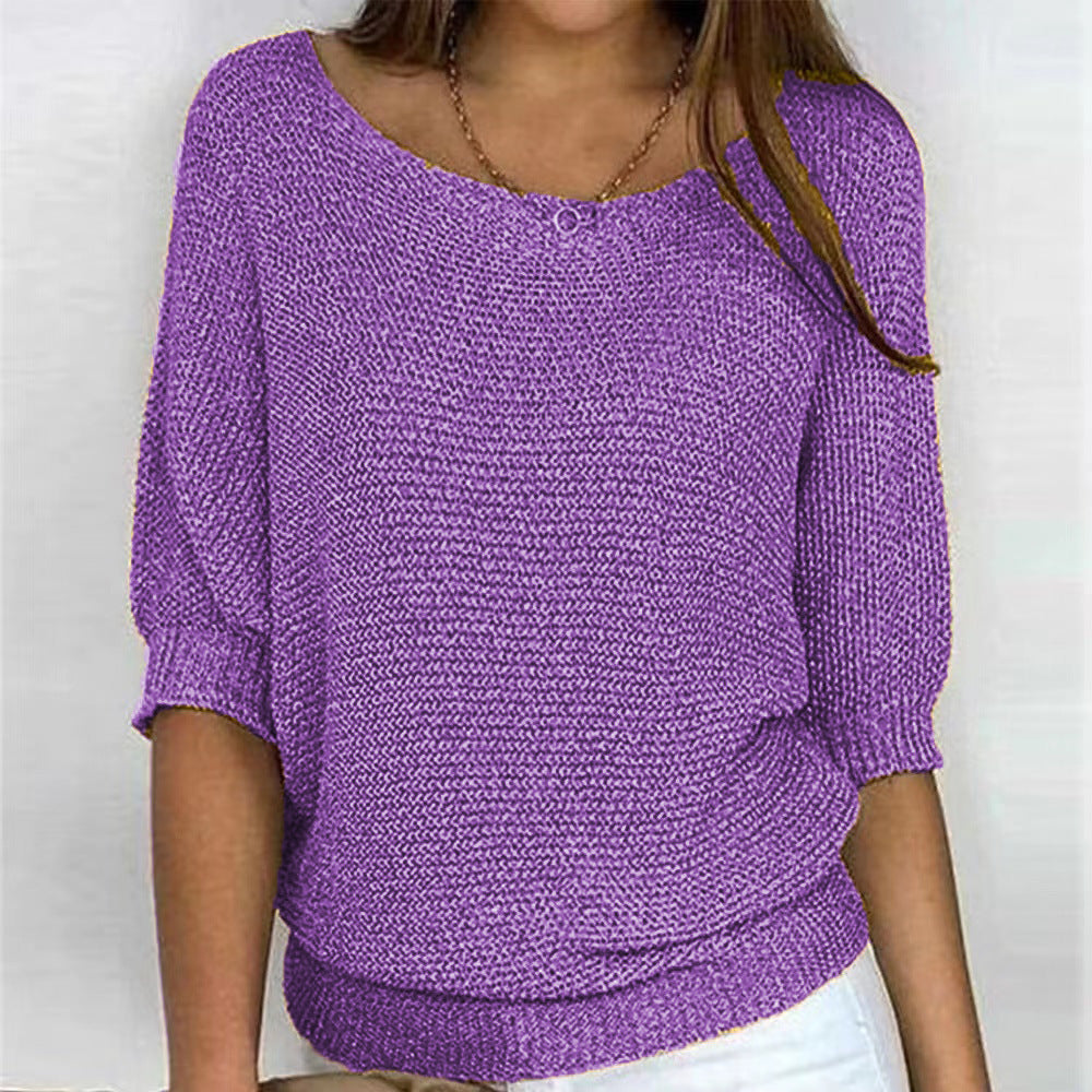 Women's Loose Fit 3/4 Sleeve Knit Sweater