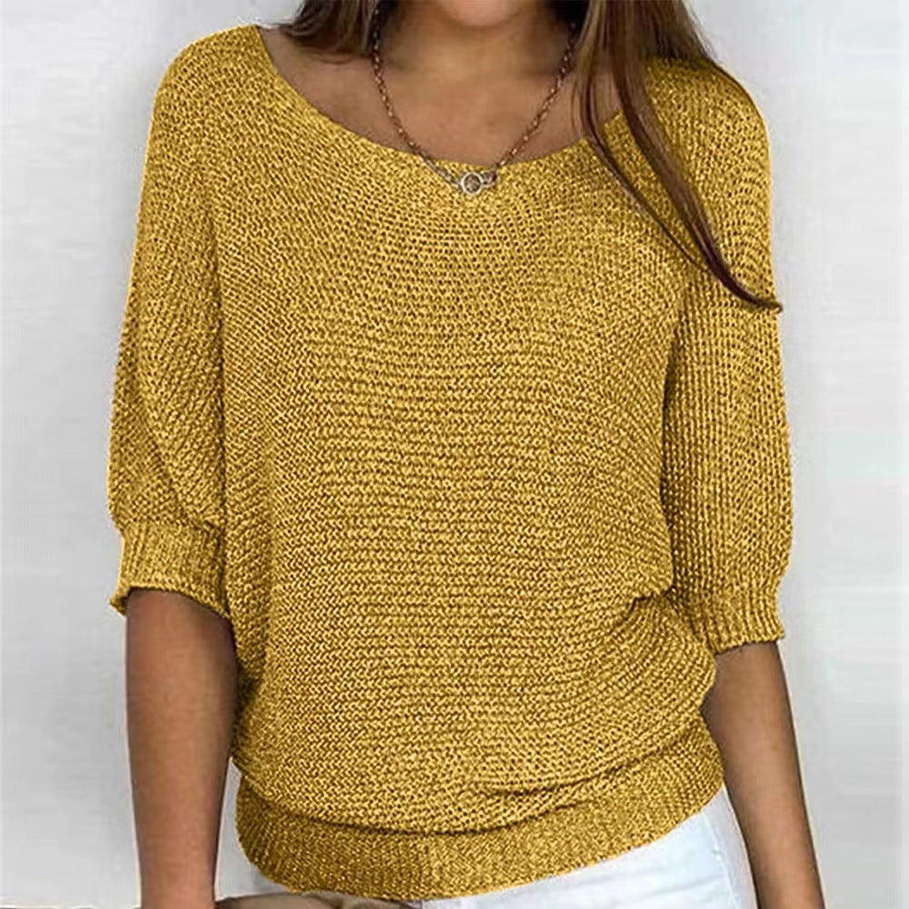 Women's Loose Fit 3/4 Sleeve Knit Sweater