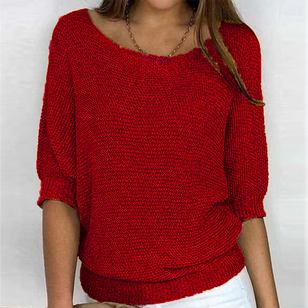 Women's Loose Fit 3/4 Sleeve Knit Sweater