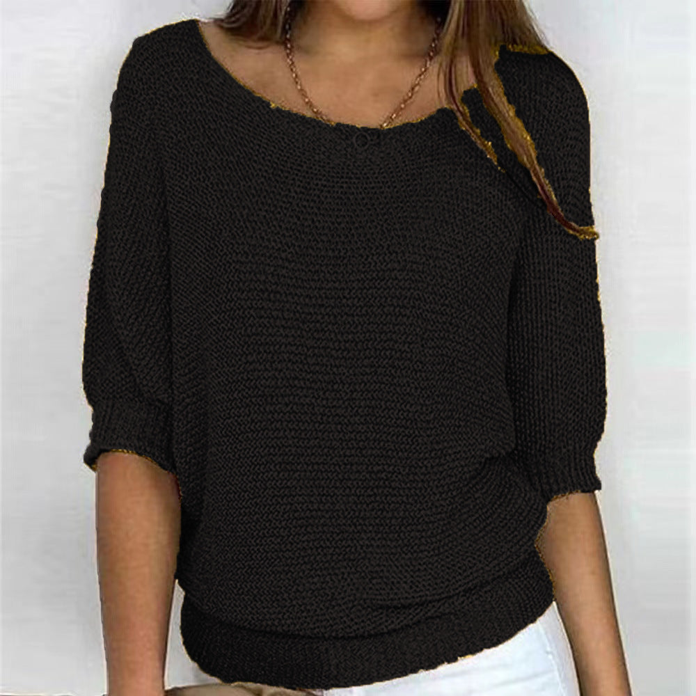 Women's Loose Fit 3/4 Sleeve Knit Sweater