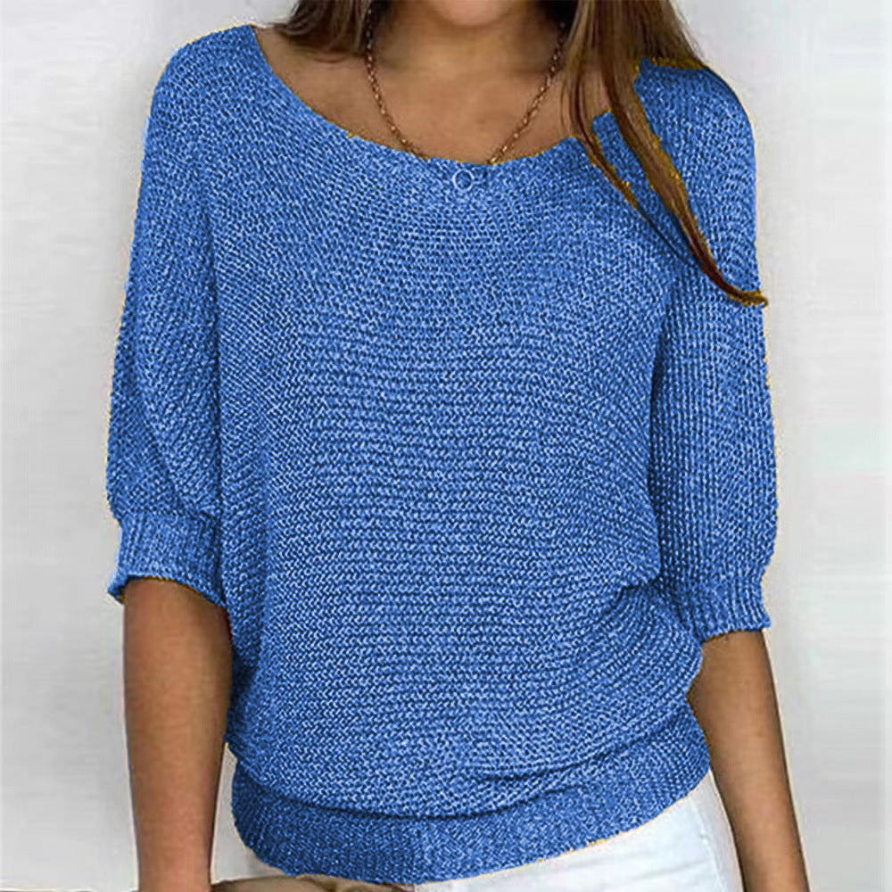 Women's Loose Fit 3/4 Sleeve Knit Sweater