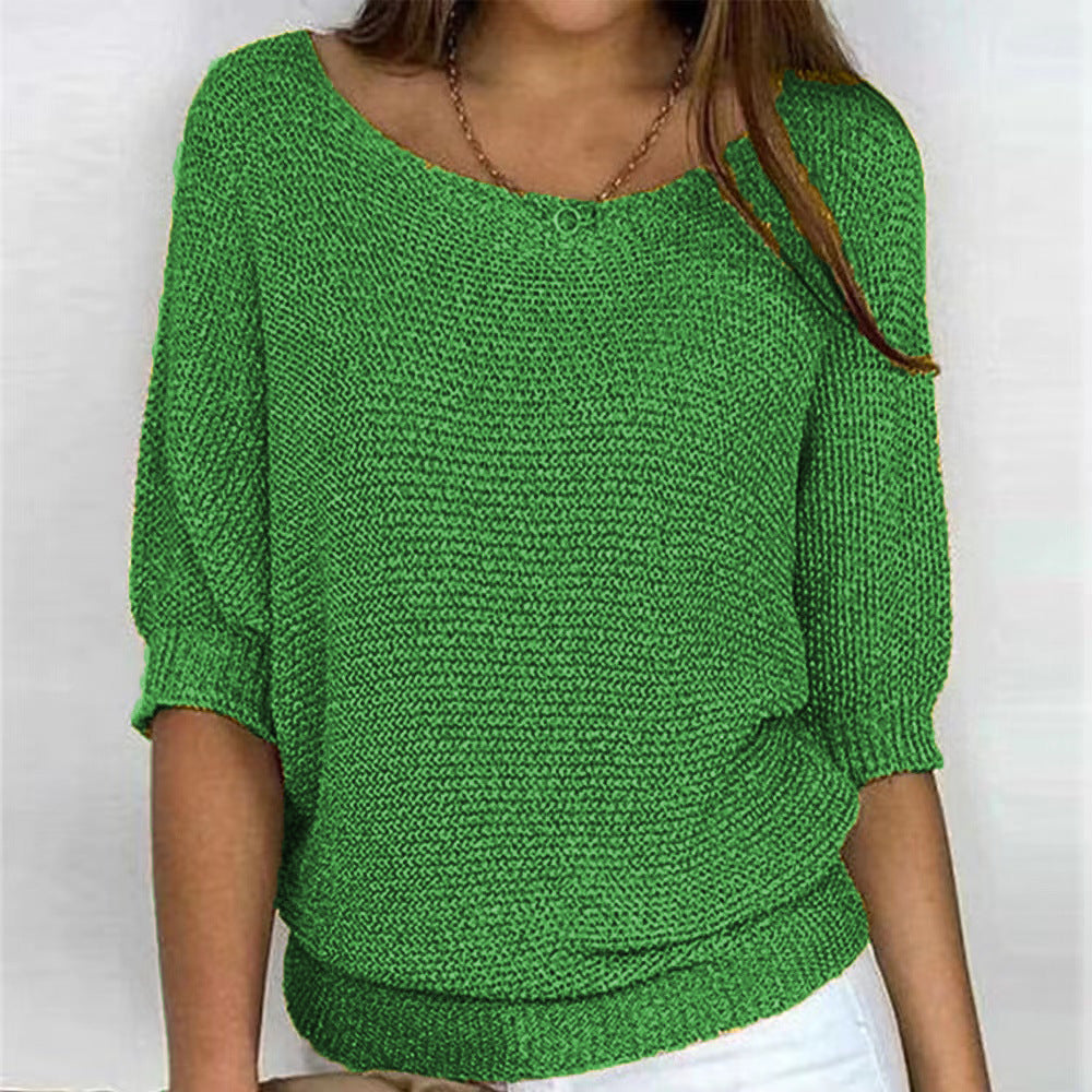 Women's Loose Fit 3/4 Sleeve Knit Sweater