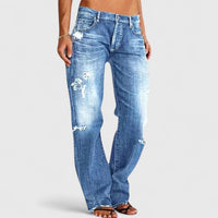 Women's Low-Rise Distressed Straight-Leg Jeans