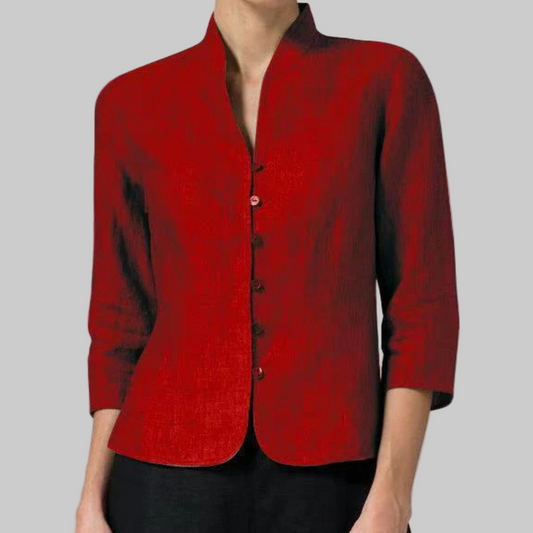 Women's Mandarin Collar Button-Up Blouse