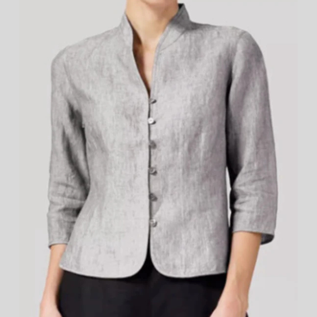 Women's Mandarin Collar Button-Up Blouse