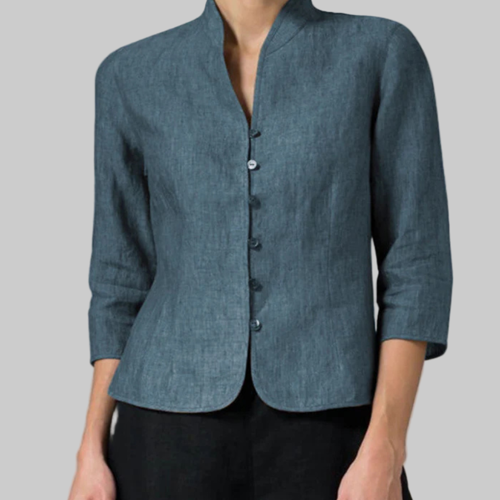 Women's Mandarin Collar Button-Up Blouse
