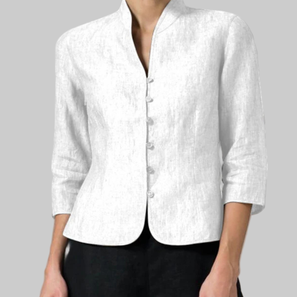 Women's Mandarin Collar Button-Up Blouse