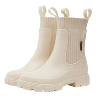 Women's Mid-Calf Chelsea Boots – Slip-On Lug-Sole Rain Boots with Elastic Gores